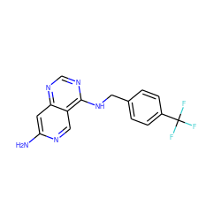 Nc1cc2ncnc(NCc3ccc(C(F)(F)F)cc3)c2cn1 ZINC000013743459