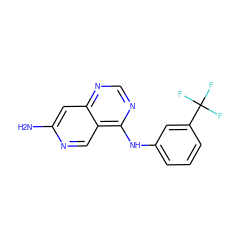 Nc1cc2ncnc(Nc3cccc(C(F)(F)F)c3)c2cn1 ZINC000021289339