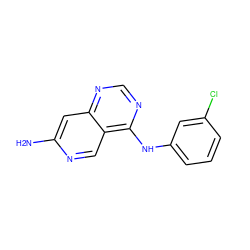 Nc1cc2ncnc(Nc3cccc(Cl)c3)c2cn1 ZINC000021289370