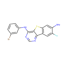 Nc1cc2sc3c(Nc4cccc(Br)c4)ncnc3c2cc1F ZINC000003815084