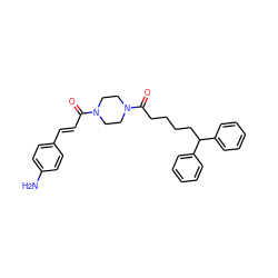 Nc1ccc(/C=C/C(=O)N2CCN(C(=O)CCCCC(c3ccccc3)c3ccccc3)CC2)cc1 ZINC000049050372