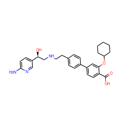 Nc1ccc([C@@H](O)CNCCc2ccc(-c3ccc(C(=O)O)c(OC4CCCCC4)c3)cc2)cn1 ZINC000042923141