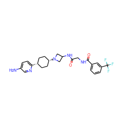 Nc1ccc([C@H]2CC[C@@H](N3CC(NC(=O)CNC(=O)c4cccc(C(F)(F)F)c4)C3)CC2)nc1 ZINC000144297207