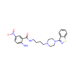 Nc1ccc([N+](=O)[O-])cc1C(=O)NCCCCN1CCN(c2nsc3ccccc23)CC1 ZINC000013747187