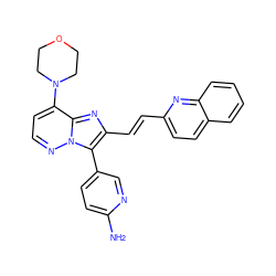 Nc1ccc(-c2c(/C=C/c3ccc4ccccc4n3)nc3c(N4CCOCC4)ccnn23)cn1 ZINC000223026408