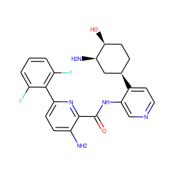 Nc1ccc(-c2c(F)cccc2F)nc1C(=O)Nc1cnccc1[C@@H]1CC[C@H](O)[C@H](N)C1 ZINC000139452743