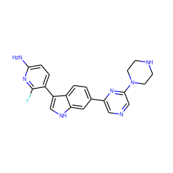 Nc1ccc(-c2c[nH]c3cc(-c4cncc(N5CCNCC5)n4)ccc23)c(F)n1 ZINC001772633354