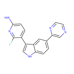 Nc1ccc(-c2c[nH]c3ccc(-c4cnccn4)cc23)c(F)n1 ZINC000073258003