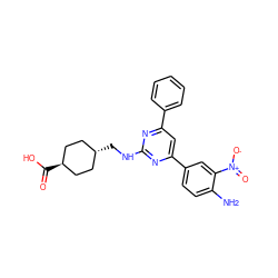 Nc1ccc(-c2cc(-c3ccccc3)nc(NC[C@H]3CC[C@H](C(=O)O)CC3)n2)cc1[N+](=O)[O-] ZINC000299828652