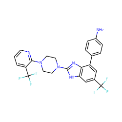 Nc1ccc(-c2cc(C(F)(F)F)cc3[nH]c(N4CCN(c5ncccc5C(F)(F)F)CC4)nc23)cc1 ZINC000034608465