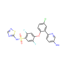 Nc1ccc(-c2cc(Cl)ccc2Oc2cc(F)c(S(=O)(=O)Nc3ncns3)cc2F)nc1 ZINC000095585291
