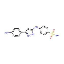 Nc1ccc(-c2cc(Nc3ccc(S(N)(=O)=O)cc3)[nH]n2)cc1 ZINC000003817813