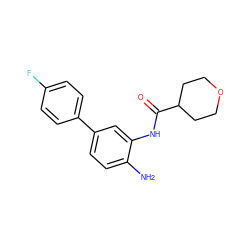 Nc1ccc(-c2ccc(F)cc2)cc1NC(=O)C1CCOCC1 ZINC000145105788