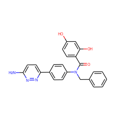 Nc1ccc(-c2ccc(N(Cc3ccccc3)C(=O)c3ccc(O)cc3O)cc2)nn1 ZINC000653765597