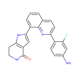 Nc1ccc(-c2ccc3cccc(-c4cc5c([nH]4)CCNC5=O)c3n2)c(F)c1 ZINC000222435025