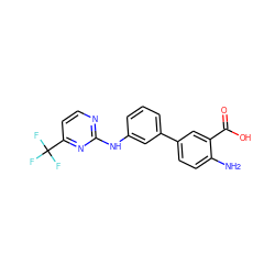 Nc1ccc(-c2cccc(Nc3nccc(C(F)(F)F)n3)c2)cc1C(=O)O ZINC001772612418