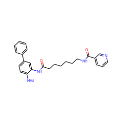 Nc1ccc(-c2ccccc2)cc1NC(=O)CCCCCCNC(=O)c1cccnc1 ZINC000117588567