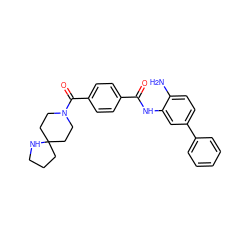 Nc1ccc(-c2ccccc2)cc1NC(=O)c1ccc(C(=O)N2CCC3(CCCN3)CC2)cc1 ZINC000040913511