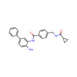 Nc1ccc(-c2ccccc2)cc1NC(=O)c1ccc(CNC(=O)C2CC2)cc1 ZINC000142201309