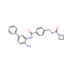 Nc1ccc(-c2ccccc2)cc1NC(=O)c1ccc(CNC(=O)C2CCC2)cc1 ZINC000141302176