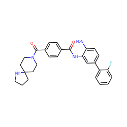 Nc1ccc(-c2ccccc2F)cc1NC(=O)c1ccc(C(=O)N2CCC3(CCCN3)CC2)cc1 ZINC000040404187