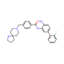 Nc1ccc(-c2ccccc2F)cc1NC(=O)c1ccc(CN2CCC3(CCCN3)CC2)cc1 ZINC000040914100