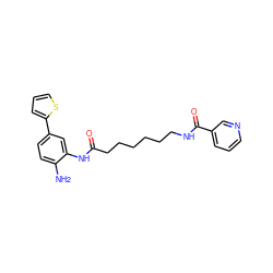 Nc1ccc(-c2cccs2)cc1NC(=O)CCCCCCNC(=O)c1cccnc1 ZINC000117588123