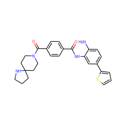 Nc1ccc(-c2cccs2)cc1NC(=O)c1ccc(C(=O)N2CCC3(CCCN3)CC2)cc1 ZINC000040901472