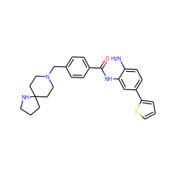 Nc1ccc(-c2cccs2)cc1NC(=O)c1ccc(CN2CCC3(CCCN3)CC2)cc1 ZINC000040898188