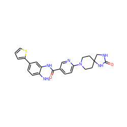 Nc1ccc(-c2cccs2)cc1NC(=O)c1ccc(N2CCC3(CC2)CNC(=O)N3)nc1 ZINC000045495037