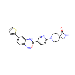 Nc1ccc(-c2cccs2)cc1NC(=O)c1ccc(N2CCC3(CC2)CNC3=O)nc1 ZINC000040395080