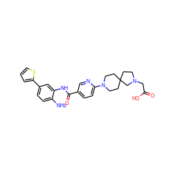 Nc1ccc(-c2cccs2)cc1NC(=O)c1ccc(N2CCC3(CCN(CC(=O)O)C3)CC2)nc1 ZINC000040892389