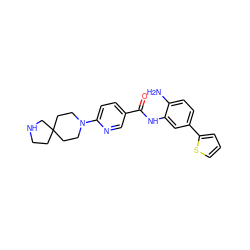 Nc1ccc(-c2cccs2)cc1NC(=O)c1ccc(N2CCC3(CCNC3)CC2)nc1 ZINC000040394584