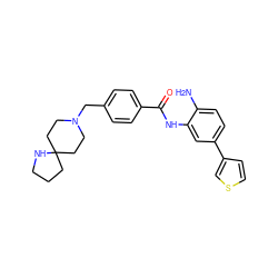 Nc1ccc(-c2ccsc2)cc1NC(=O)c1ccc(CN2CCC3(CCCN3)CC2)cc1 ZINC000040403495