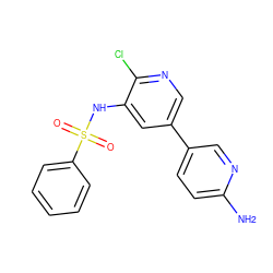 Nc1ccc(-c2cnc(Cl)c(NS(=O)(=O)c3ccccc3)c2)cn1 ZINC000145049112