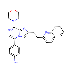 Nc1ccc(-c2cnc(N3CCOCC3)c3nc(CCc4ccc5ccccc5n4)cn23)cc1 ZINC001772604812