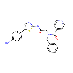 Nc1ccc(-c2cnc(NC(=O)CN(Cc3ccccc3)C(=O)c3ccncc3)s2)cc1 ZINC000096907376