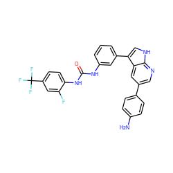 Nc1ccc(-c2cnc3[nH]cc(-c4cccc(NC(=O)Nc5ccc(C(F)(F)F)cc5F)c4)c3c2)cc1 ZINC000043063723