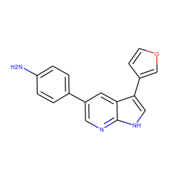 Nc1ccc(-c2cnc3[nH]cc(-c4ccoc4)c3c2)cc1 ZINC000072111495