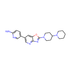 Nc1ccc(-c2cnc3nc(N4CCC(N5CCCCC5)CC4)oc3c2)cn1 ZINC000073295760