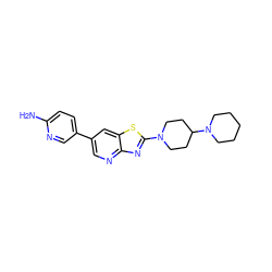 Nc1ccc(-c2cnc3nc(N4CCC(N5CCCCC5)CC4)sc3c2)cn1 ZINC000045289423