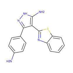 Nc1ccc(-c2n[nH]c(N)c2-c2nc3ccccc3s2)cc1 ZINC000114400537