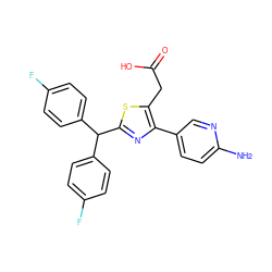 Nc1ccc(-c2nc(C(c3ccc(F)cc3)c3ccc(F)cc3)sc2CC(=O)O)cn1 ZINC000045340108