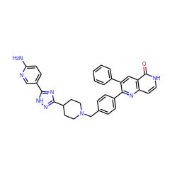 Nc1ccc(-c2nc(C3CCN(Cc4ccc(-c5nc6cc[nH]c(=O)c6cc5-c5ccccc5)cc4)CC3)n[nH]2)cn1 ZINC000042807882