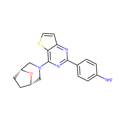 Nc1ccc(-c2nc(N3C[C@@H]4CC[C@H](C3)O4)c3sccc3n2)cc1 ZINC000045352942