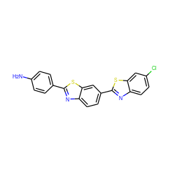 Nc1ccc(-c2nc3ccc(-c4nc5ccc(Cl)cc5s4)cc3s2)cc1 ZINC000028713970