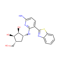 Nc1ccc(-c2nc3ccccc3s2)c(N[C@@H]2C[C@H](CO)[C@@H](O)[C@H]2O)n1 ZINC000473111607