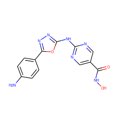 Nc1ccc(-c2nnc(Nc3ncc(C(=O)NO)cn3)o2)cc1 ZINC000072122813