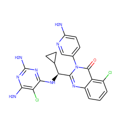 Nc1ccc(-n2c([C@@H](Nc3nc(N)nc(N)c3Cl)C3CC3)nc3cccc(Cl)c3c2=O)cn1 ZINC000220871432