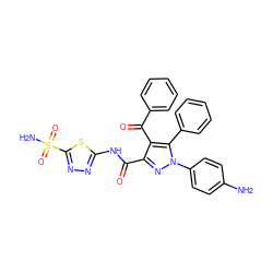 Nc1ccc(-n2nc(C(=O)Nc3nnc(S(N)(=O)=O)s3)c(C(=O)c3ccccc3)c2-c2ccccc2)cc1 ZINC000042852142